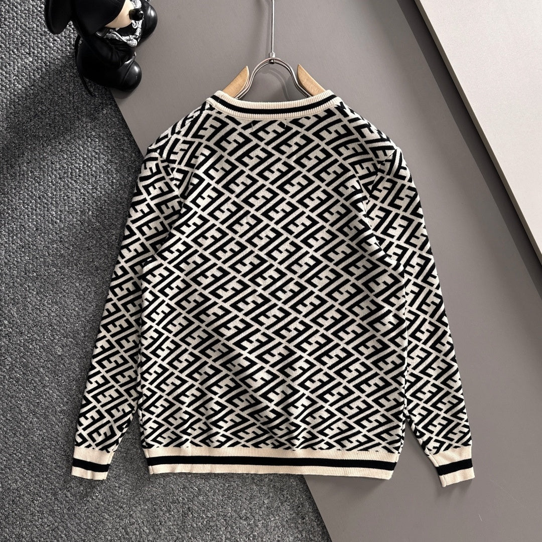 New Fashion Men's All Over FF Print Crew Neck Knit Sweater MJ1326102203