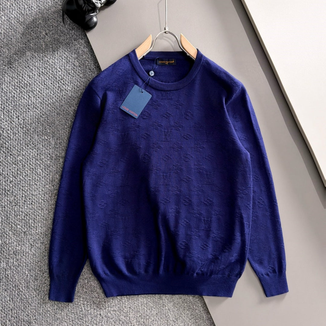 New Fashion Men's Blue Monogram Crew Neck Sweater MJ1326102219