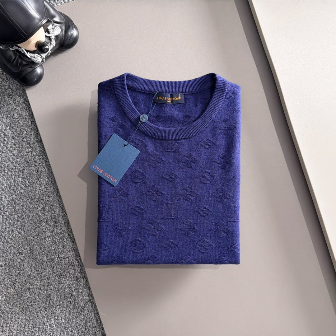 New Fashion Men's Blue Monogram Crew Neck Sweater MJ1326102219