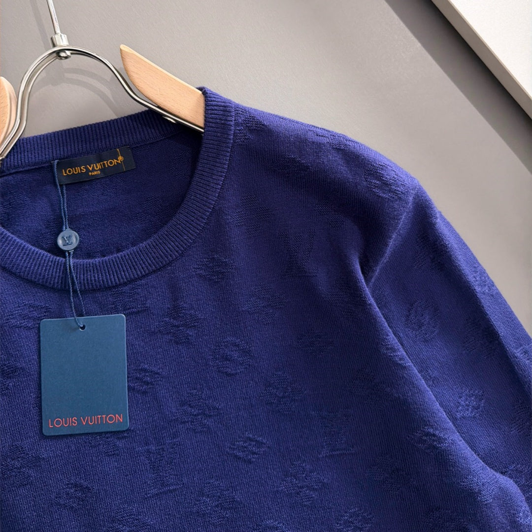 New Fashion Men's Blue Monogram Crew Neck Sweater MJ1326102219