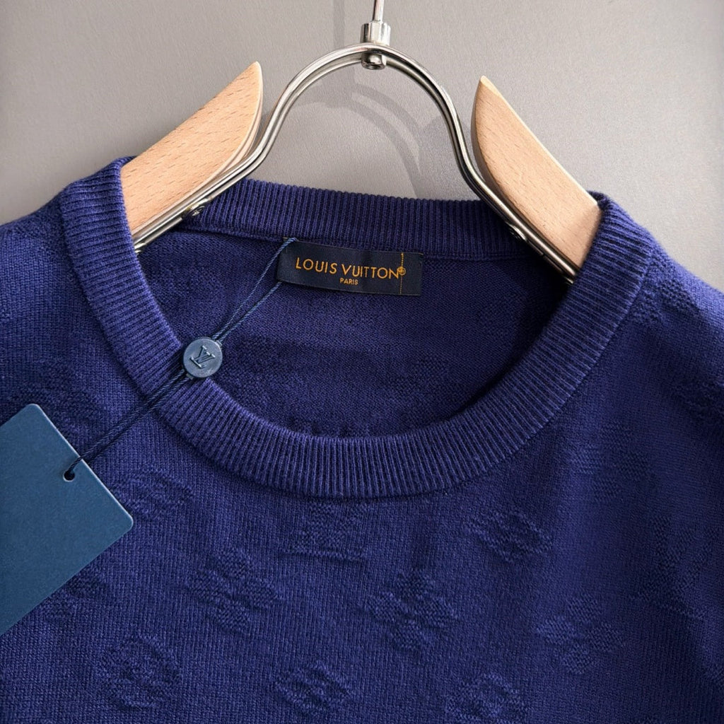 New Fashion Men's Blue Monogram Crew Neck Sweater MJ1326102219