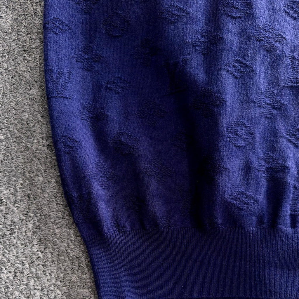 New Fashion Men's Blue Monogram Crew Neck Sweater MJ1326102219