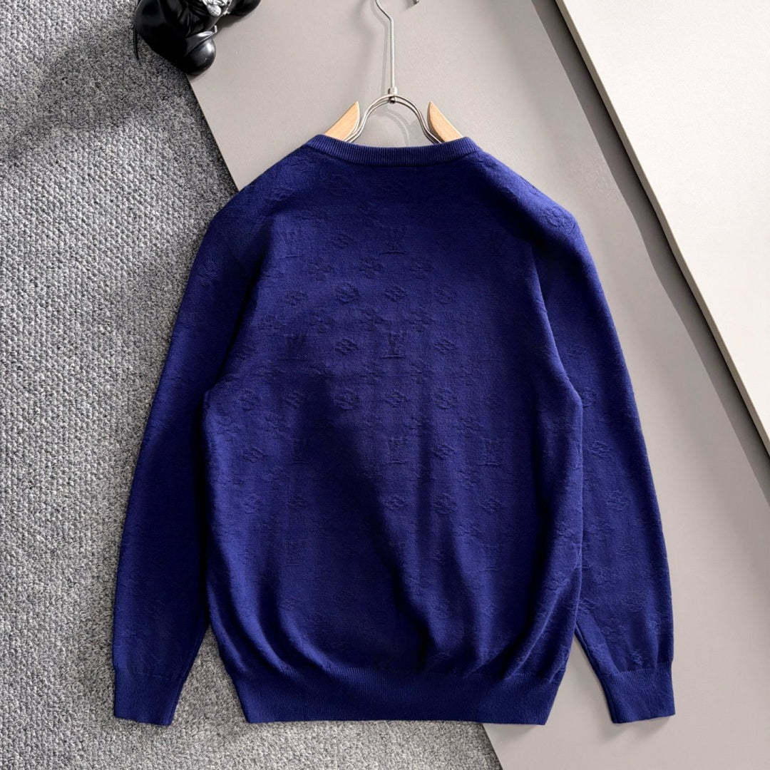 New Fashion Men's Blue Monogram Crew Neck Sweater MJ1326102219