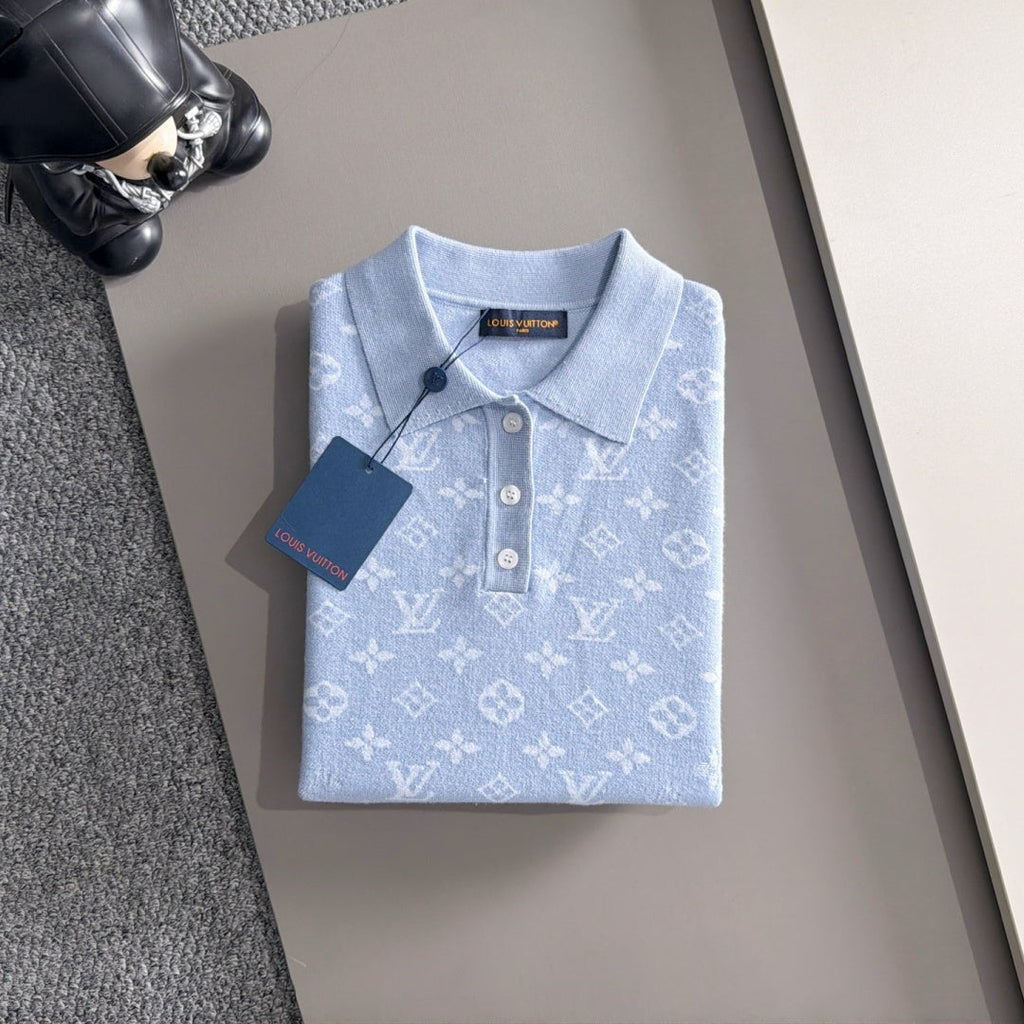 New Fashion Men's Light Blue Monogram Polo Sweater MJ1326102220