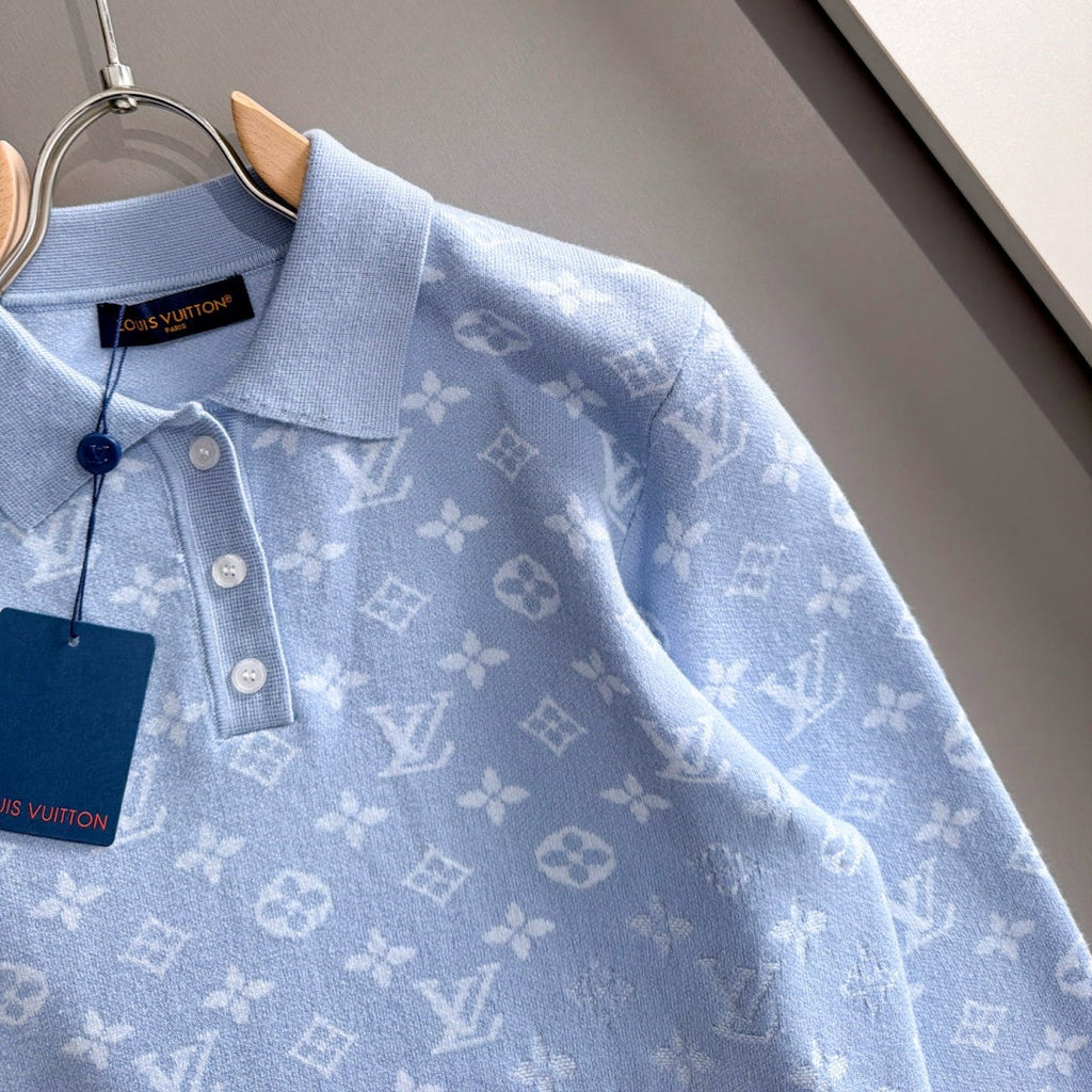 New Fashion Men's Light Blue Monogram Polo Sweater MJ1326102220