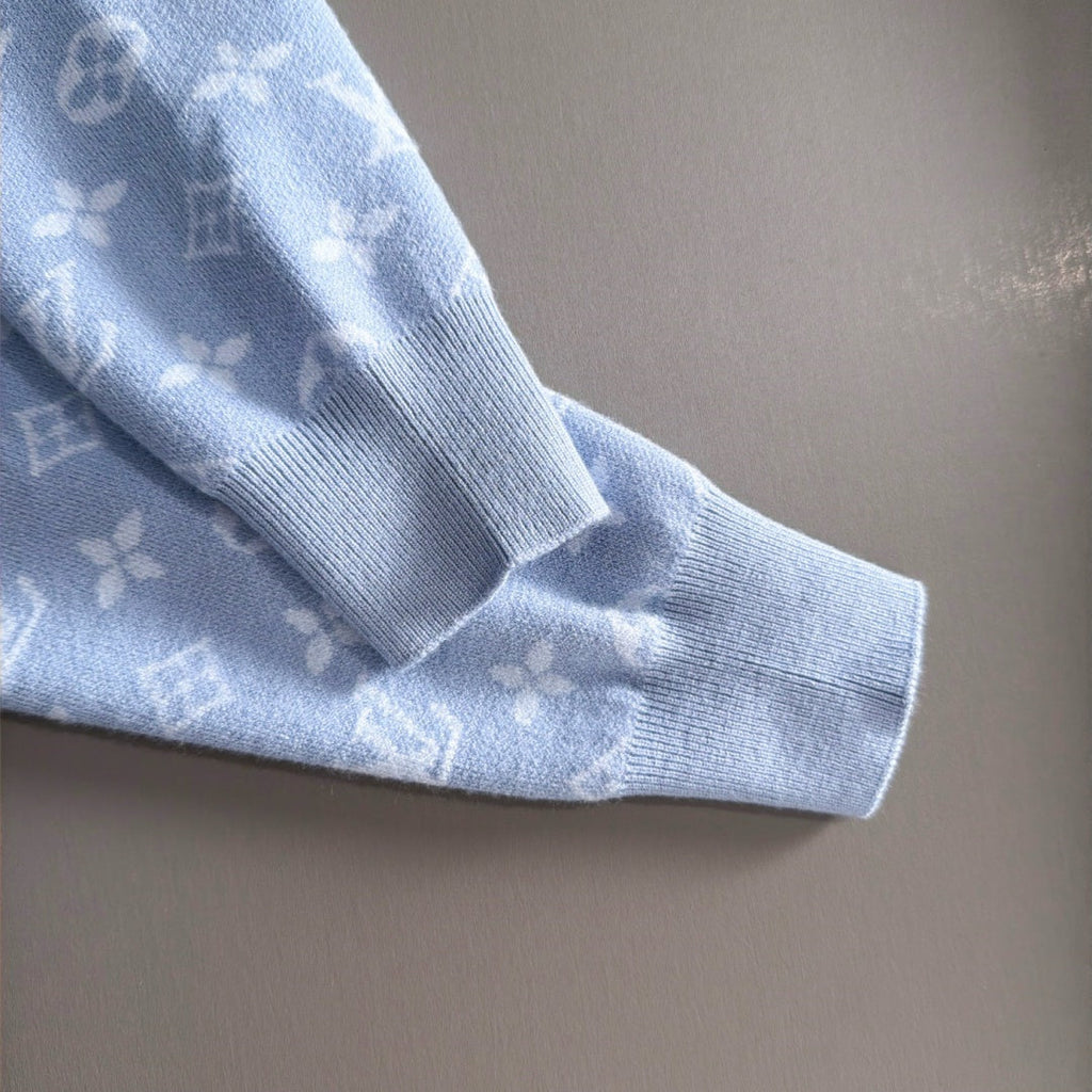 New Fashion Men's Light Blue Monogram Polo Sweater MJ1326102220