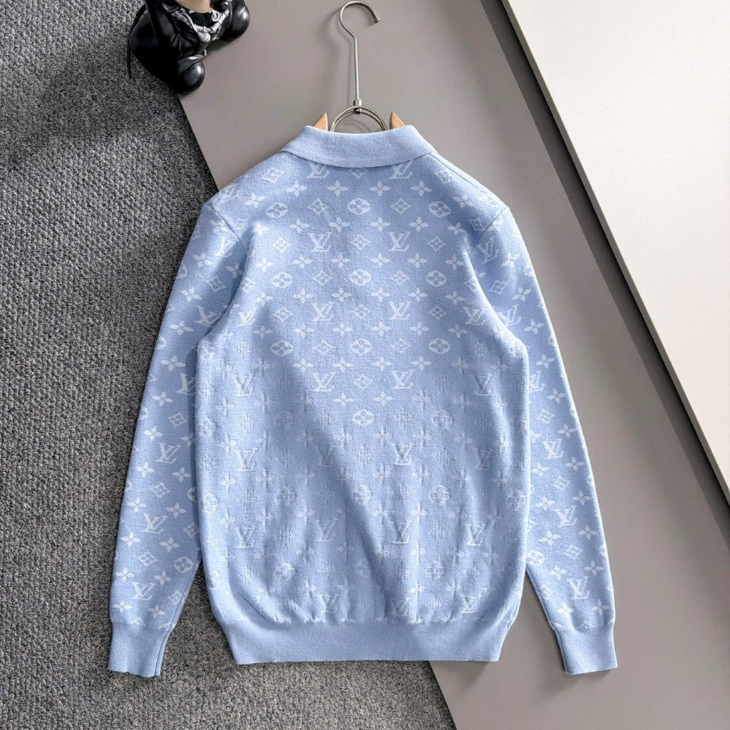 New Fashion Men's Light Blue Monogram Polo Sweater MJ1326102220