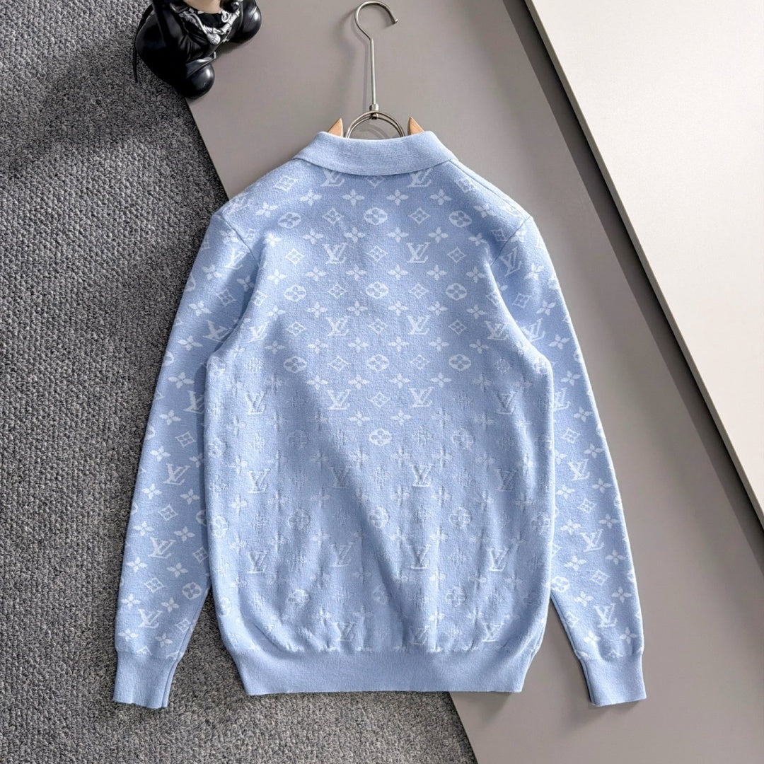 New Fashion Men's Light Blue Monogram Polo Sweater MJ1326102220