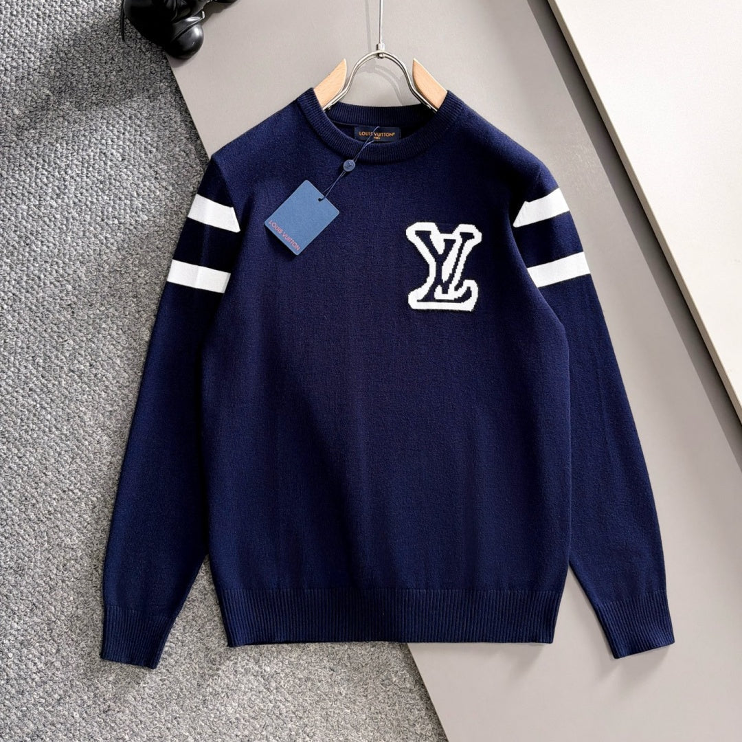 New Fashion Men's Contrast Big Logo Striped Sleeve Crew Neck Sweater MJ1326102222
