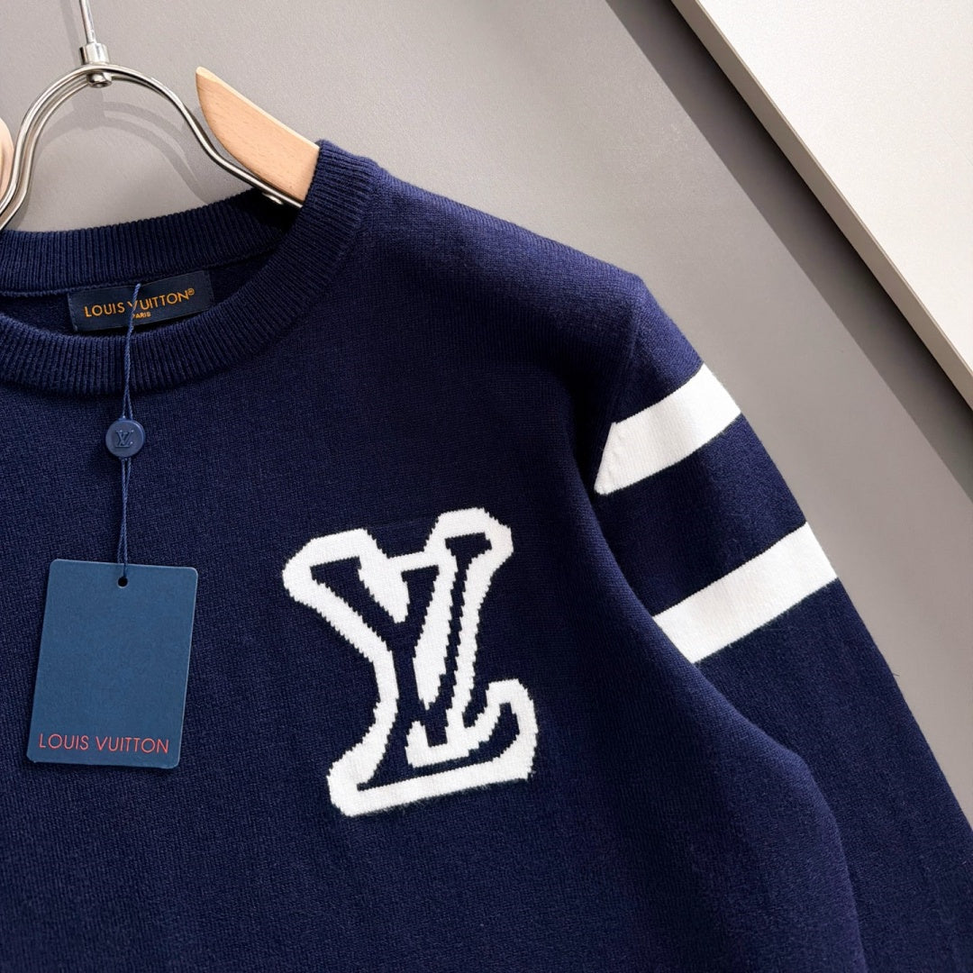 New Fashion Men's Contrast Big Logo Striped Sleeve Crew Neck Sweater MJ1326102222