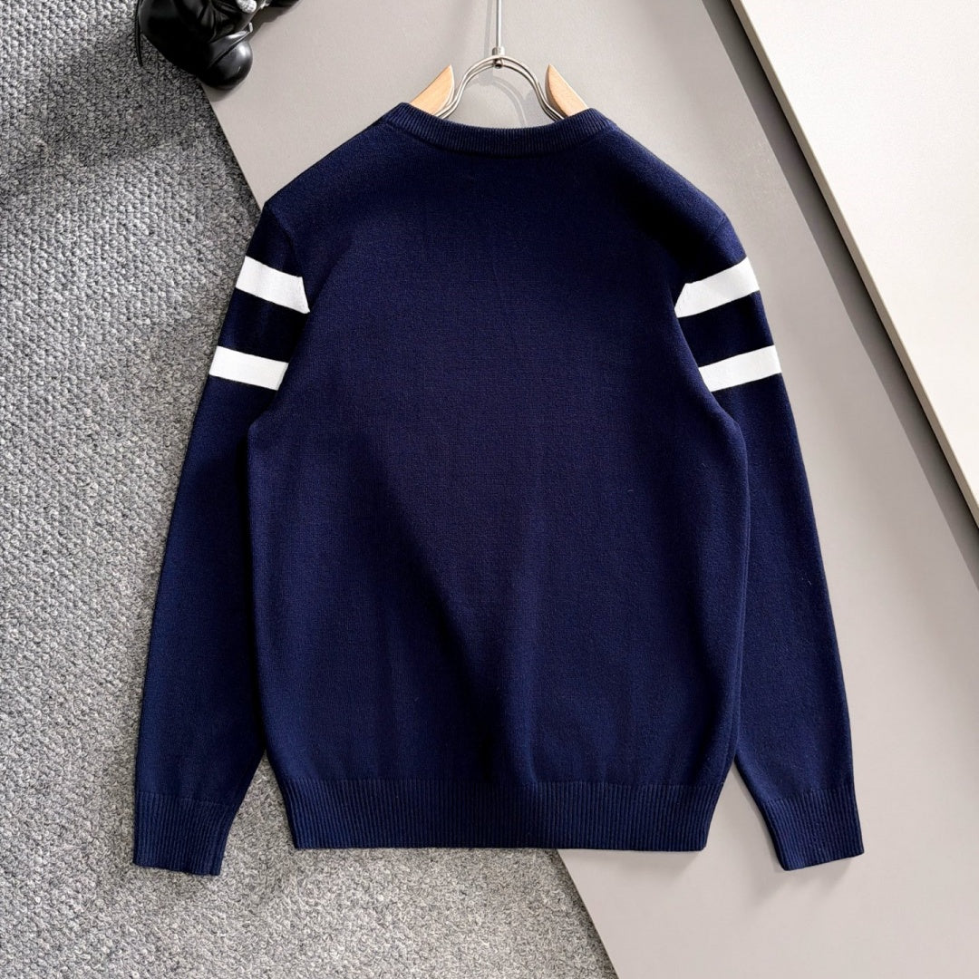 New Fashion Men's Contrast Big Logo Striped Sleeve Crew Neck Sweater MJ1326102222