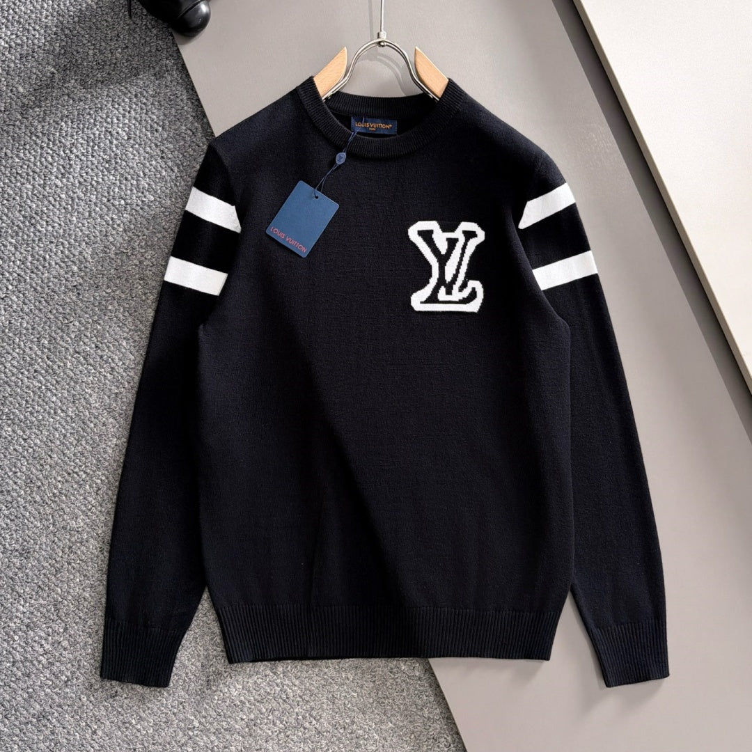 New Fashion Men's Contrast Big Logo Striped Sleeve Crew Neck Sweater MJ1326102222