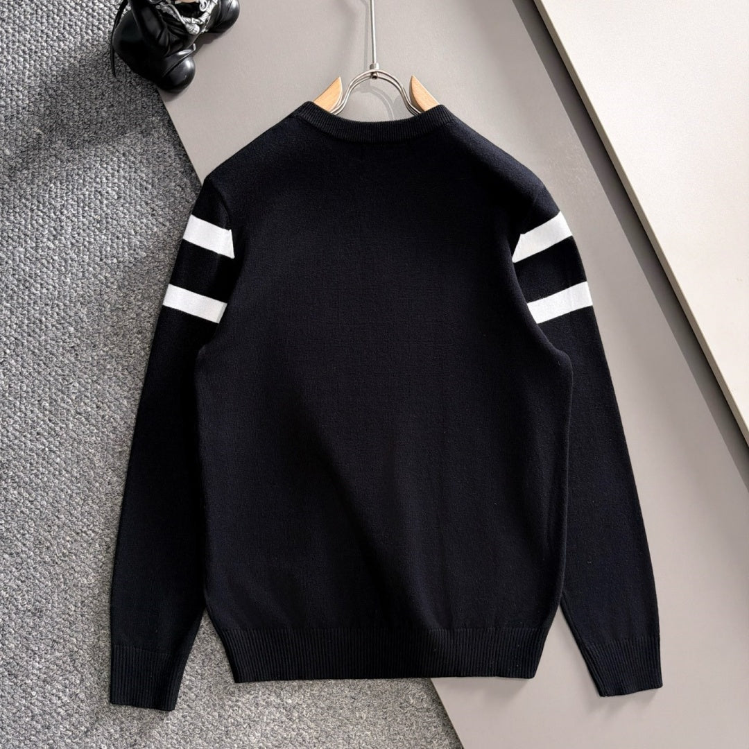 New Fashion Men's Contrast Big Logo Striped Sleeve Crew Neck Sweater MJ1326102222