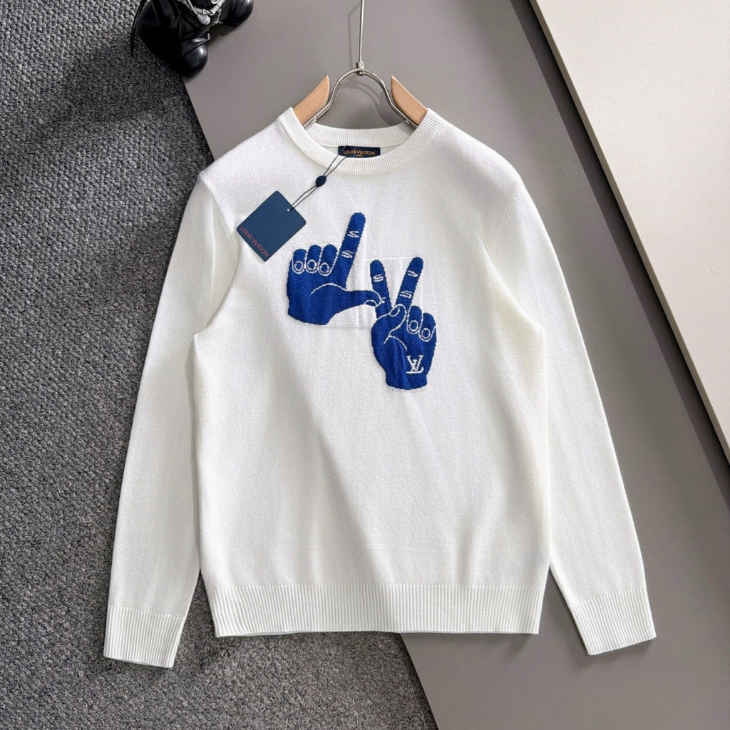 New Fashion Men's Hand Gesture Jacquard Crew Neck Sweater MJ1326102224