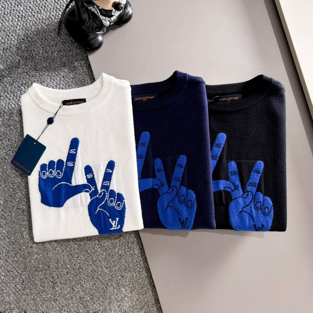 New Fashion Men's Hand Gesture Jacquard Crew Neck Sweater MJ1326102224