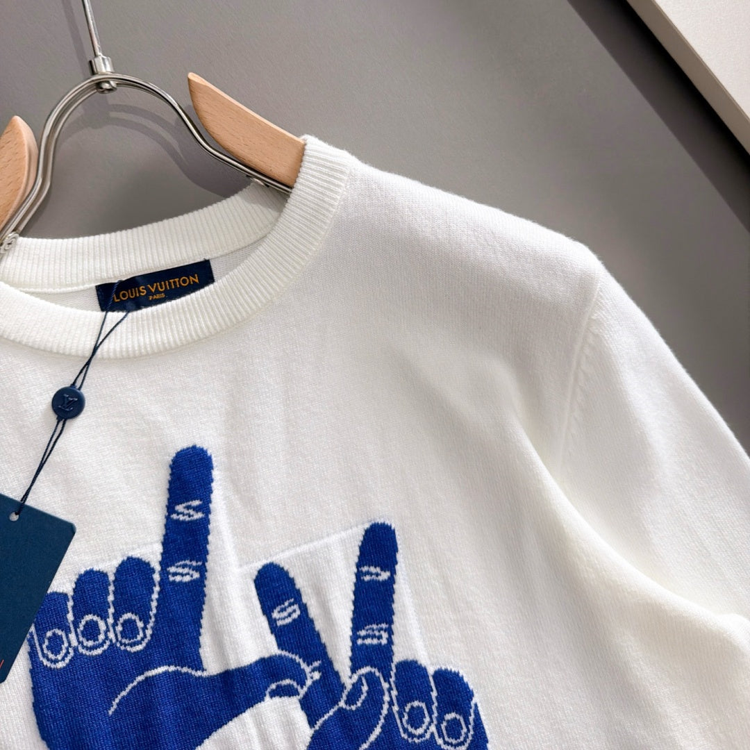 New Fashion Men's Hand Gesture Jacquard Crew Neck Sweater MJ1326102224