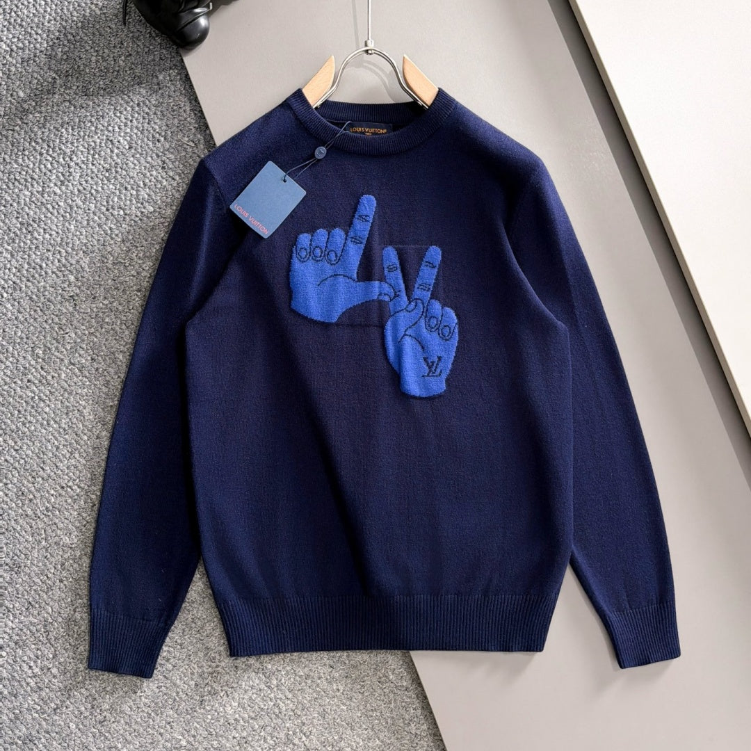 New Fashion Men's Hand Gesture Jacquard Crew Neck Sweater MJ1326102224
