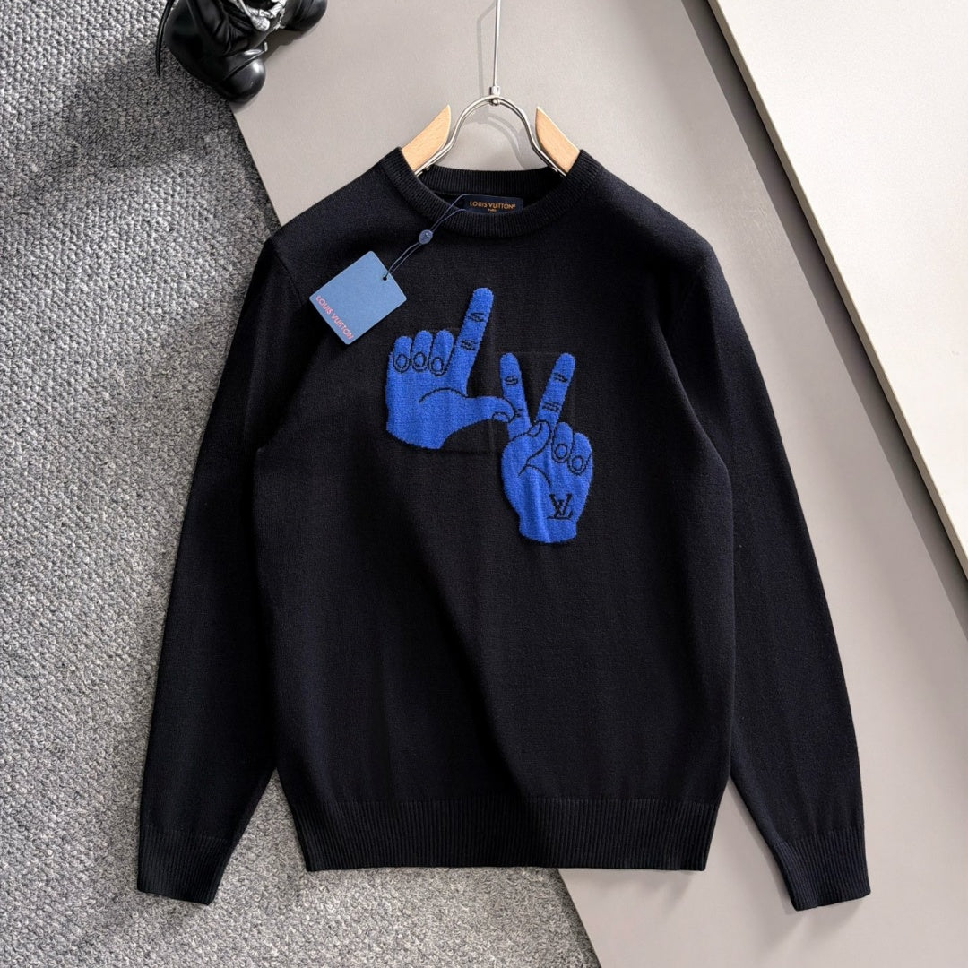 New Fashion Men's Hand Gesture Jacquard Crew Neck Sweater MJ1326102224