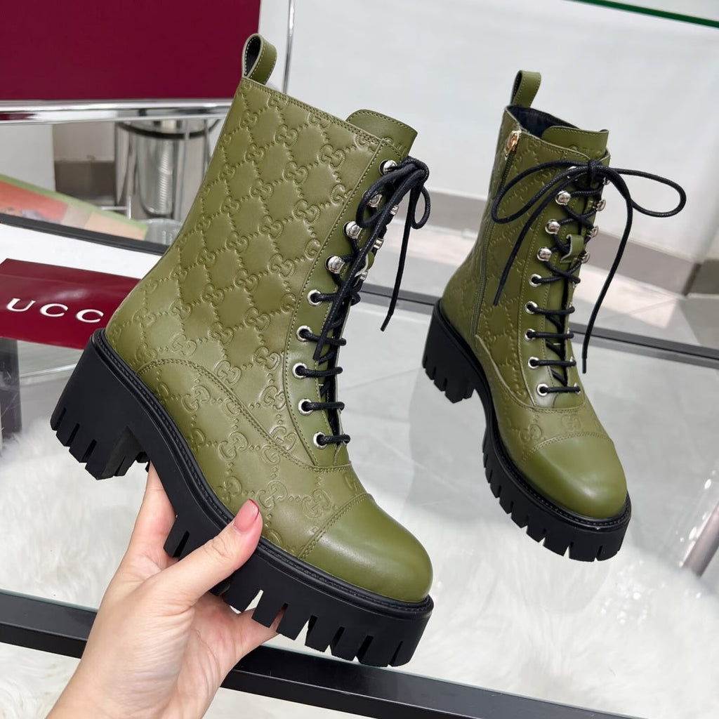 New Arrival Women's Embossed Lug Sole Combat Boots XY1326102301