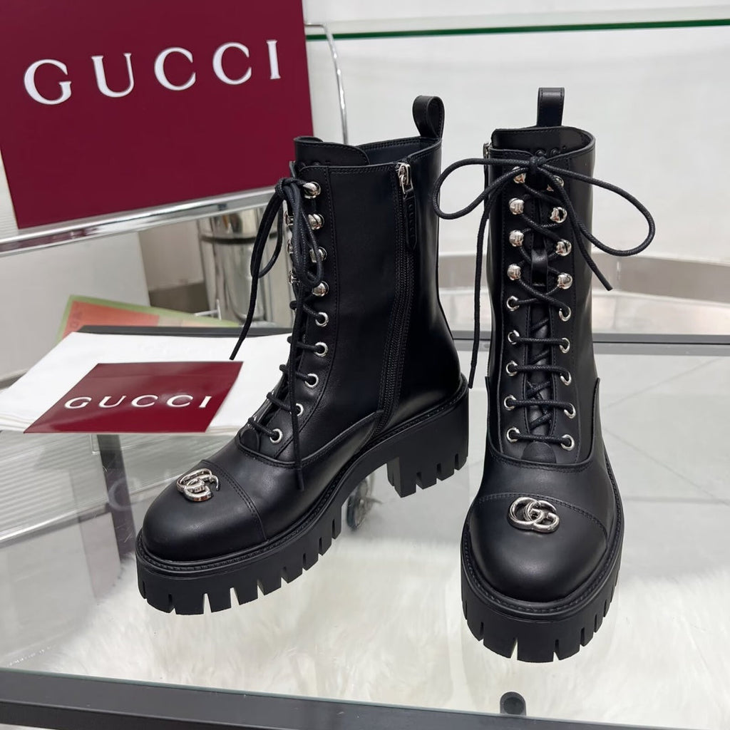 New Arrival Women's Double G Buckle Lug Sole Combat Boots XY1326102302