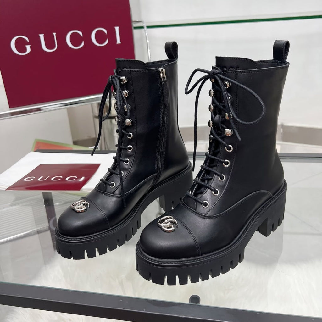 New Arrival Women's Double G Buckle Lug Sole Combat Boots XY1326102302