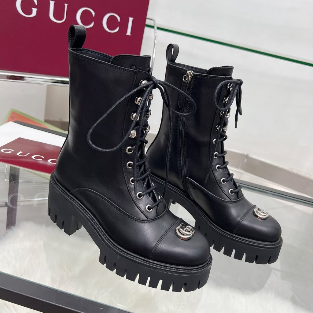New Arrival Women's Double G Buckle Lug Sole Combat Boots XY1326102302
