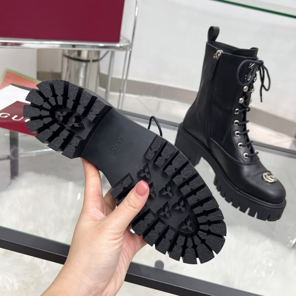 New Arrival Women's Double G Buckle Lug Sole Combat Boots XY1326102302