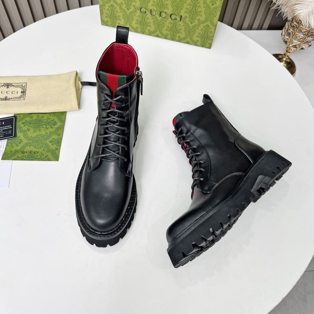 New Arrival Women's Web Stripe Lug Sole Combat Boots XY1326102304