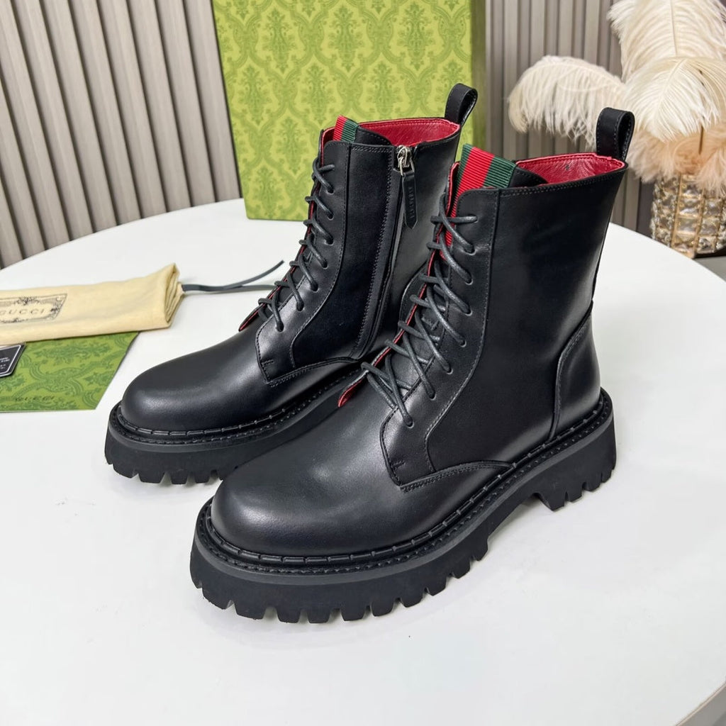 New Arrival Women's Web Stripe Lug Sole Combat Boots XY1326102304