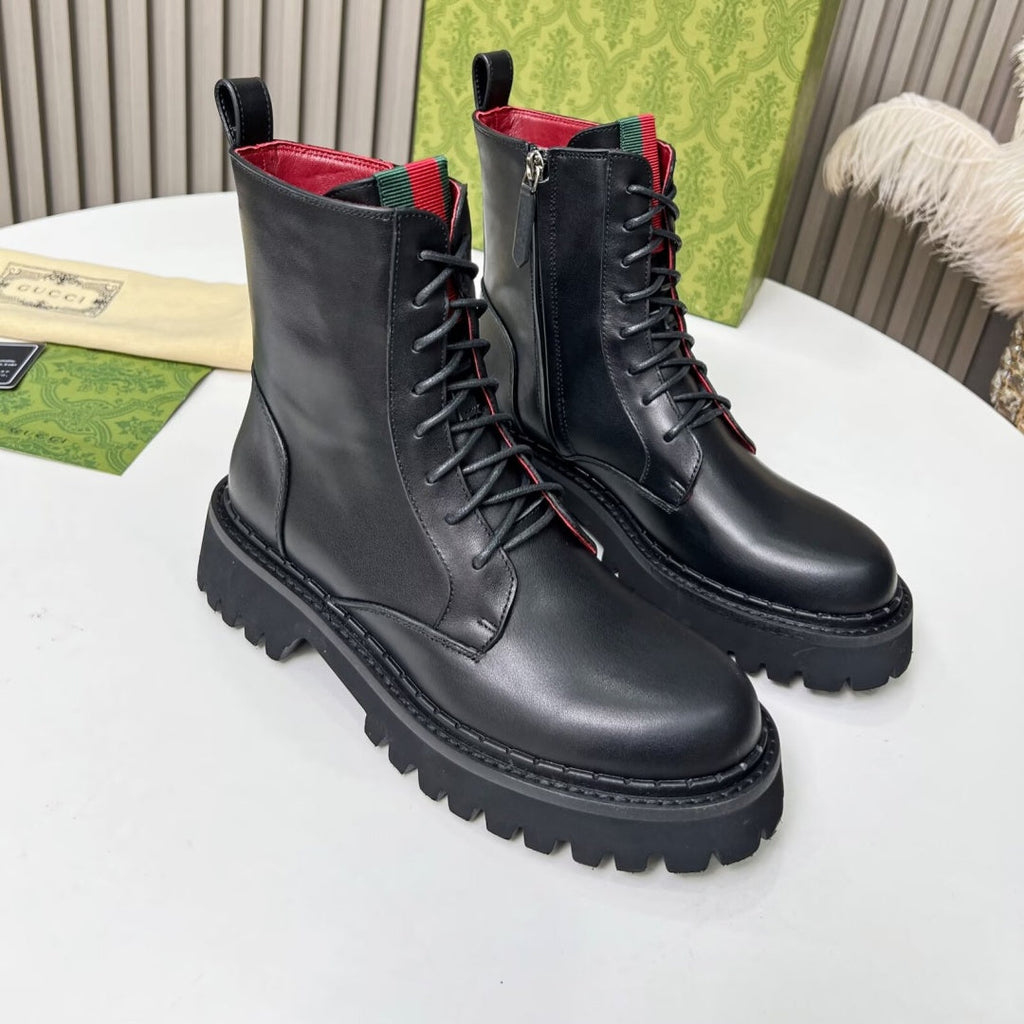 New Arrival Women's Web Stripe Lug Sole Combat Boots XY1326102304