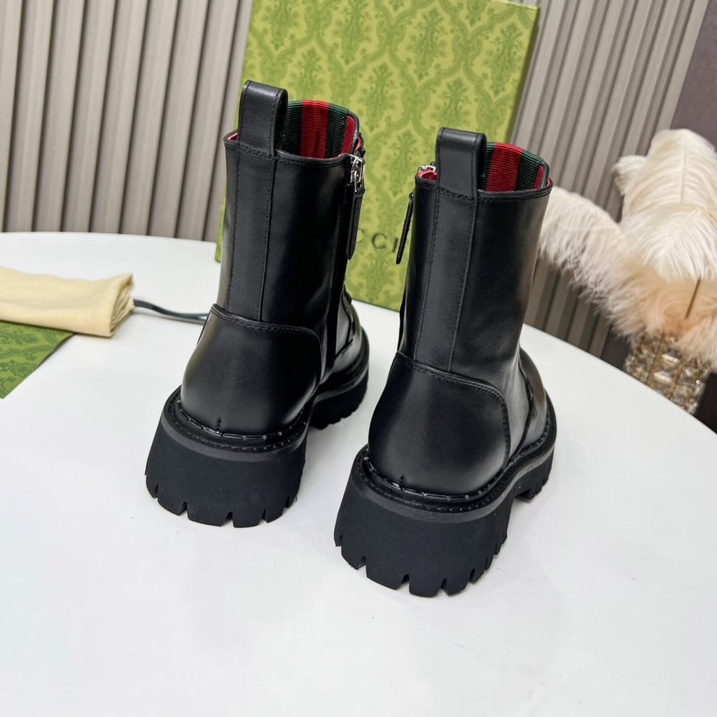 New Arrival Women's Web Stripe Lug Sole Combat Boots XY1326102304