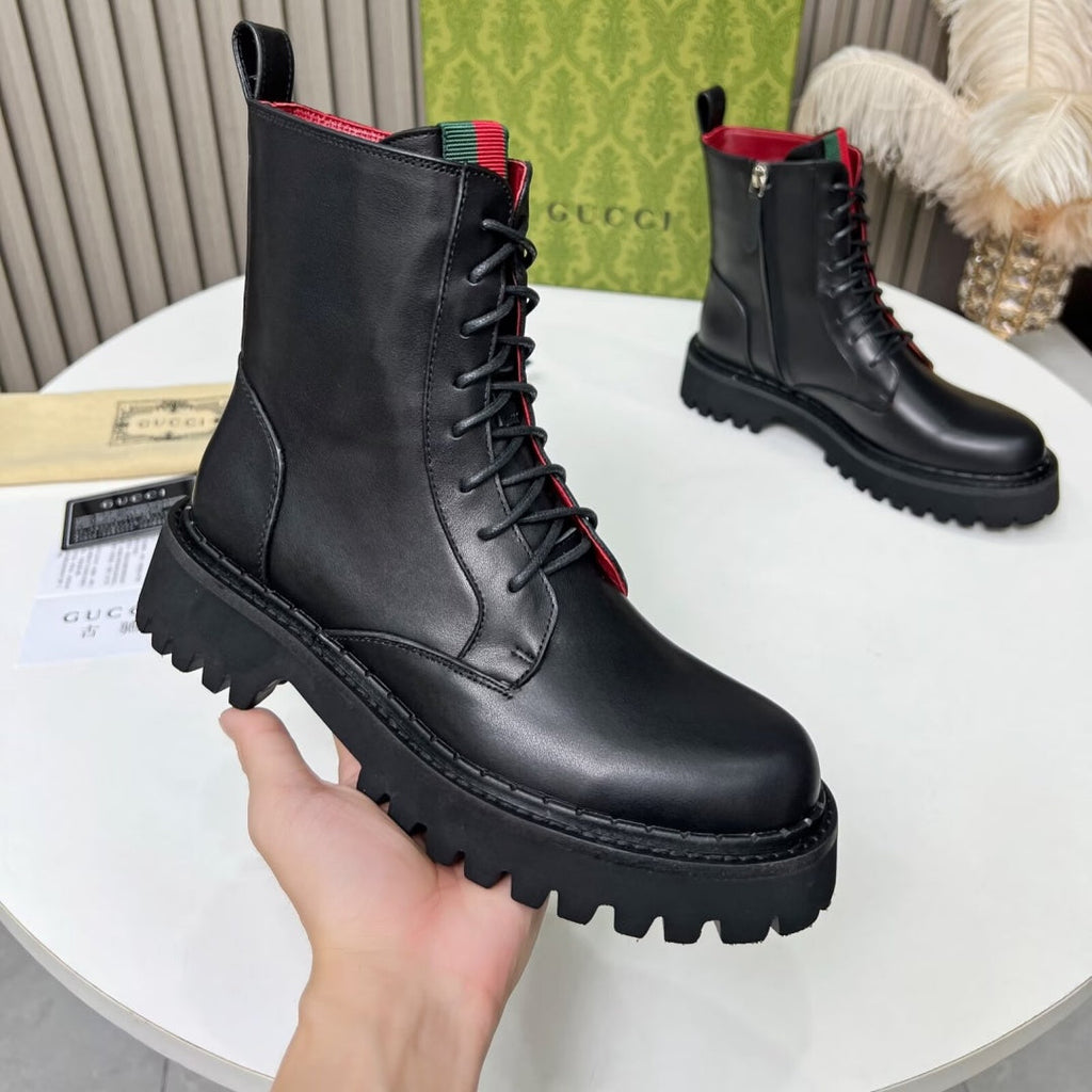 New Arrival Women's Web Stripe Lug Sole Combat Boots XY1326102304