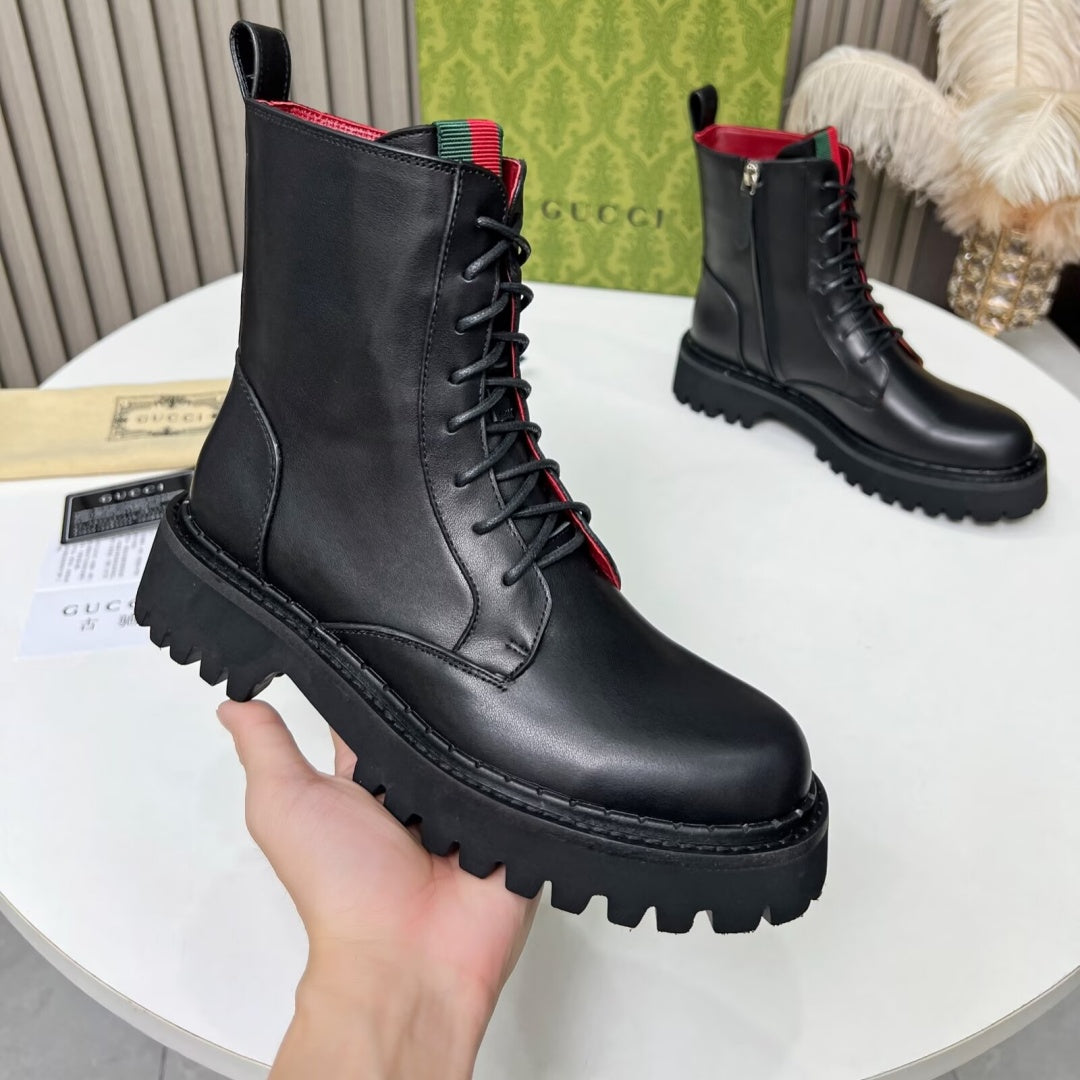 New Arrival Women's Web Stripe Lug Sole Combat Boots XY1326102304