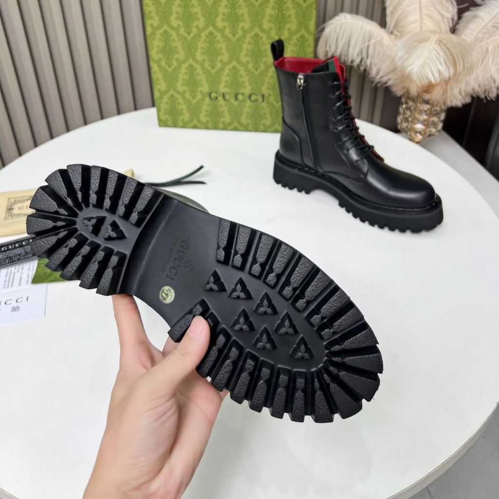 New Arrival Women's Web Stripe Lug Sole Combat Boots XY1326102304