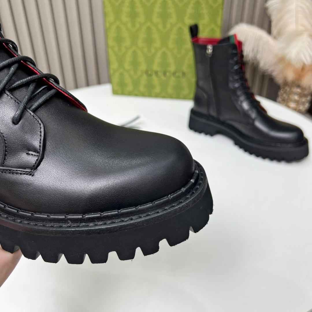 New Arrival Women's Web Stripe Lug Sole Combat Boots XY1326102304