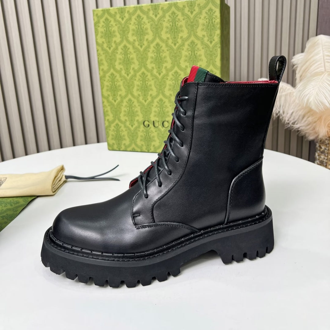 New Arrival Women's Web Stripe Lug Sole Combat Boots XY1326102304