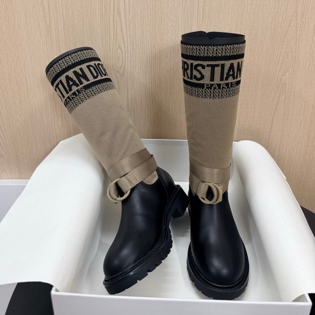 New Arrival Women's Logo Webbing Patch Knee High Boots PF1326102308