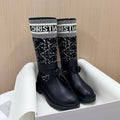 New Arrival Women's Jacquard Logo Patch Knee High Boots PF1326102309