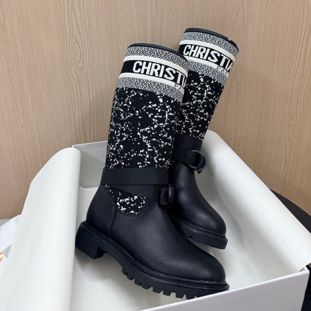 New Arrival Women's Jacquard Logo Patch Knee High Boots PF1326102309