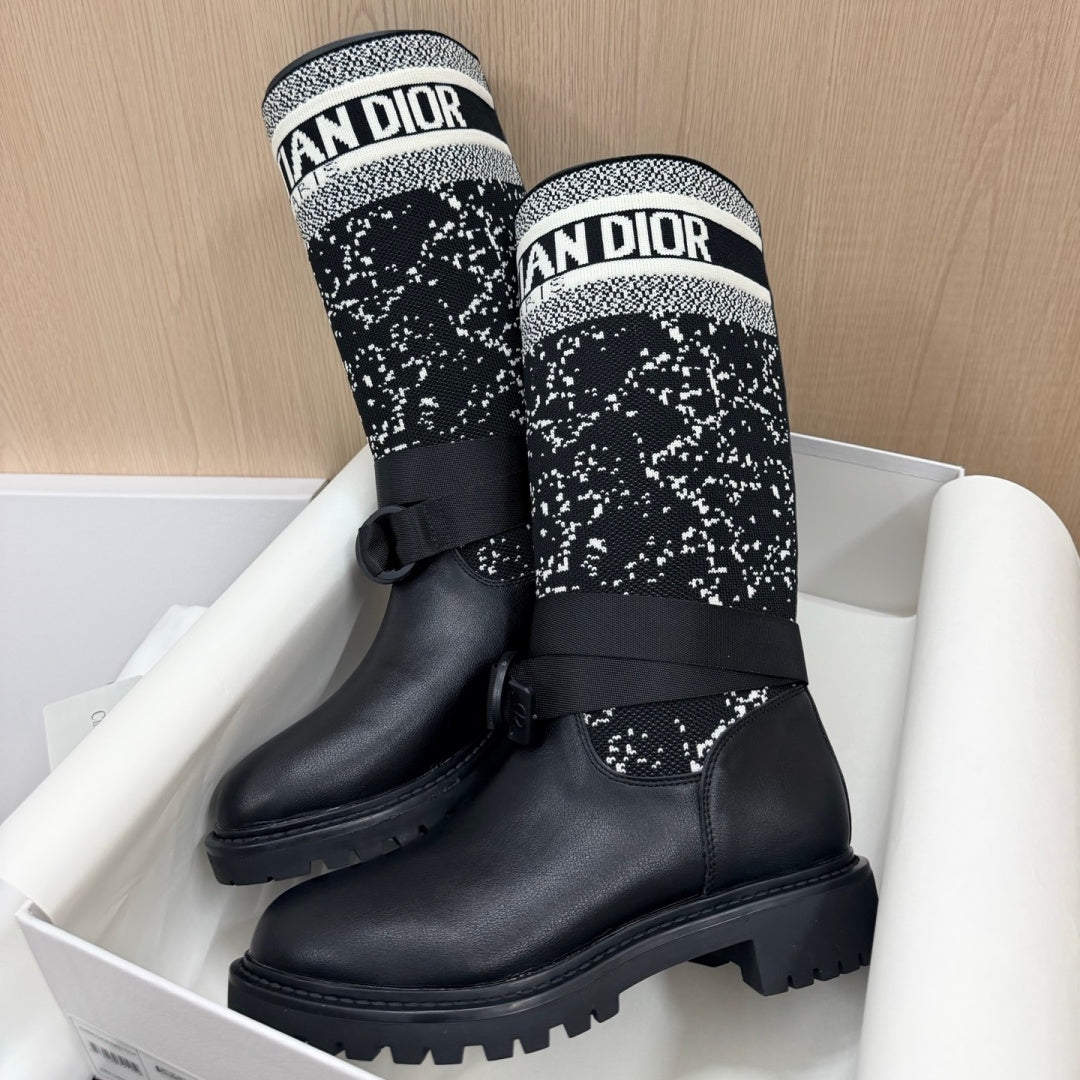New Arrival Women's Jacquard Logo Patch Knee High Boots PF1326102309