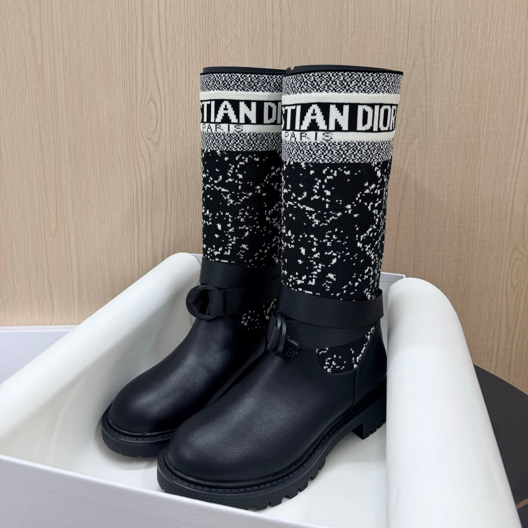 New Arrival Women's Jacquard Logo Patch Knee High Boots PF1326102309