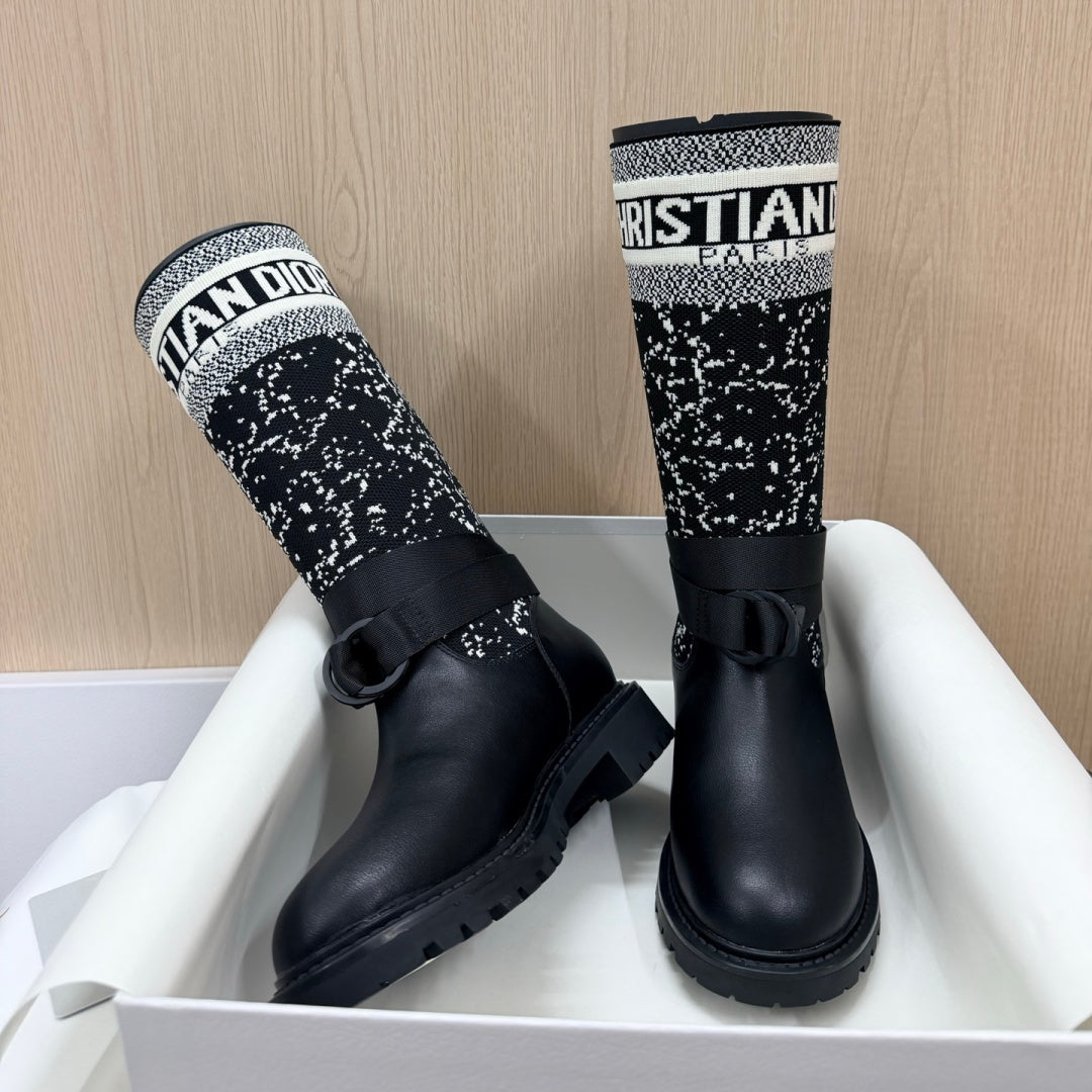 New Arrival Women's Jacquard Logo Patch Knee High Boots PF1326102309