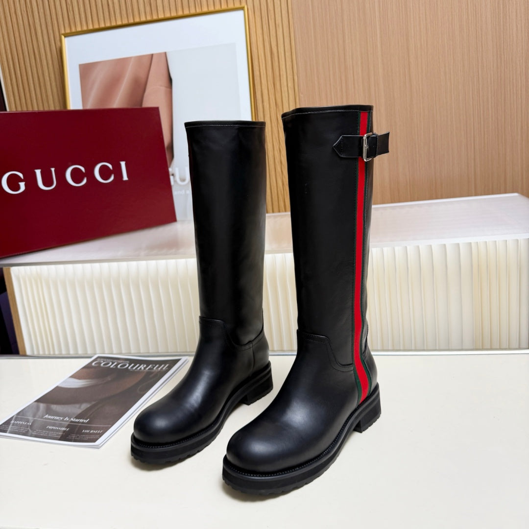 New Arrival Women's Web Strap Buckle Platform Knee High Boots SZ1326102320