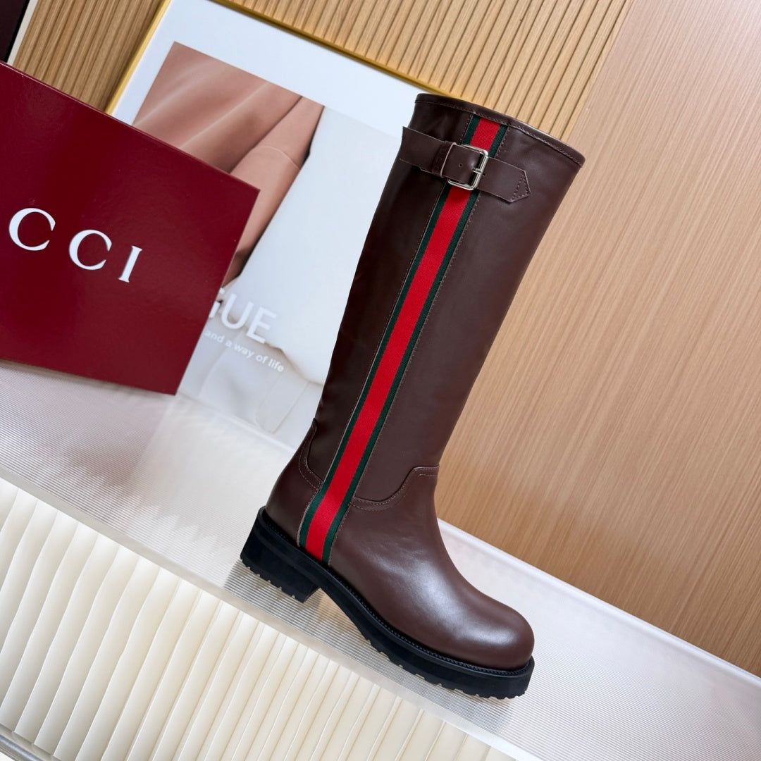 New Arrival Women's Web Strap Buckle Platform Knee High Boots SZ1326102320