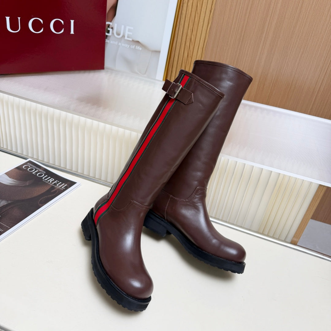 New Arrival Women's Web Strap Buckle Platform Knee High Boots SZ1326102320