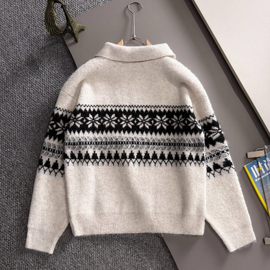 New Men's Fair Isle Jacquard Half Zip Collar Sweater MJ1326102701