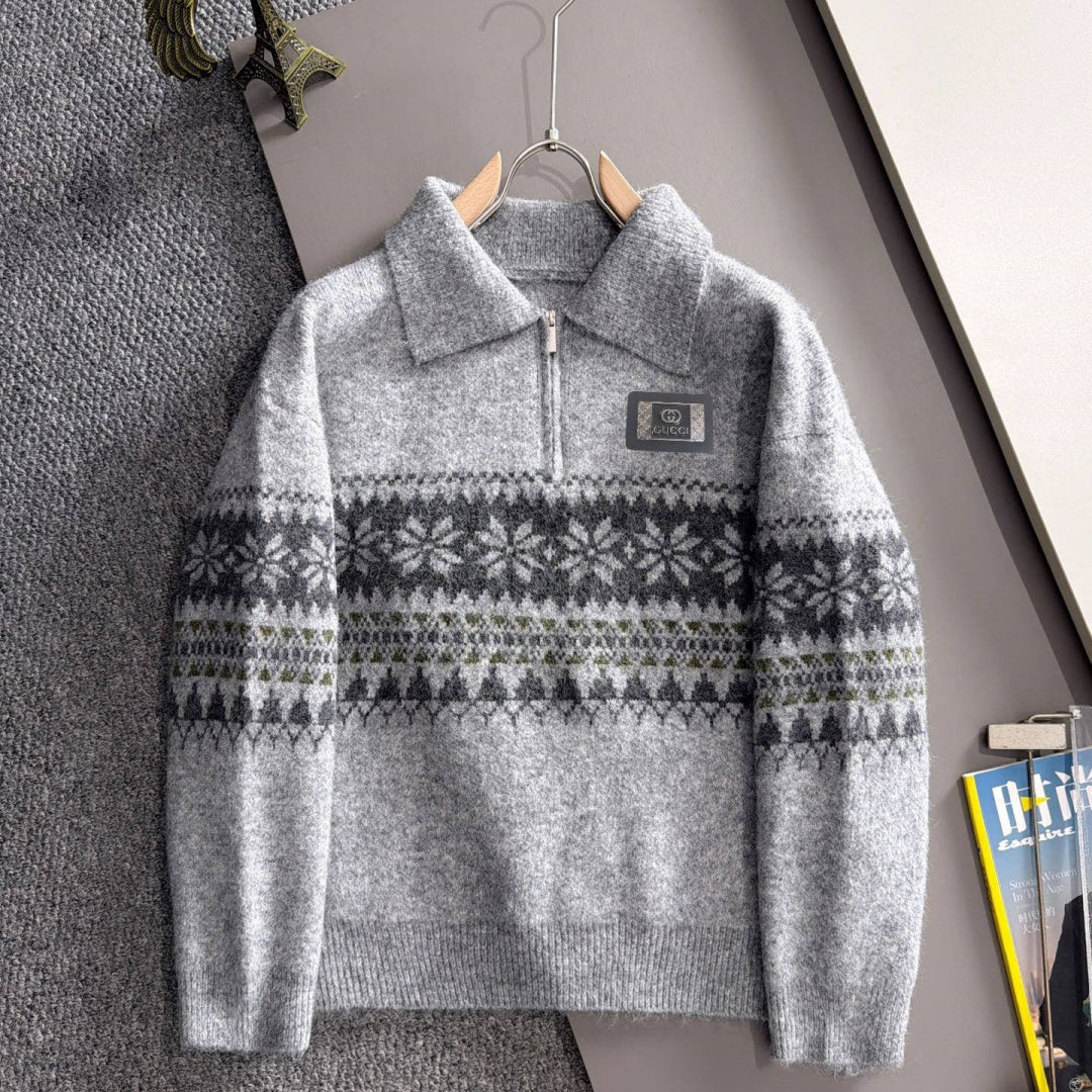 New Men's Fair Isle Jacquard Half Zip Collar Sweater MJ1326102701
