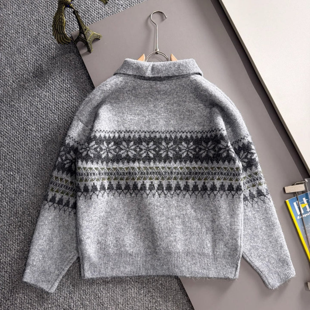 New Men's Fair Isle Jacquard Half Zip Collar Sweater MJ1326102701