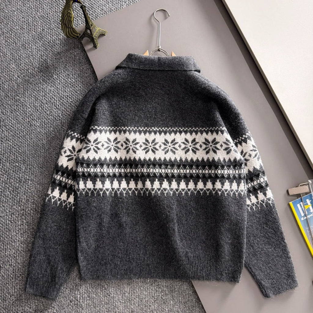 New Men's Fair Isle Jacquard Half Zip Collar Sweater MJ1326102701