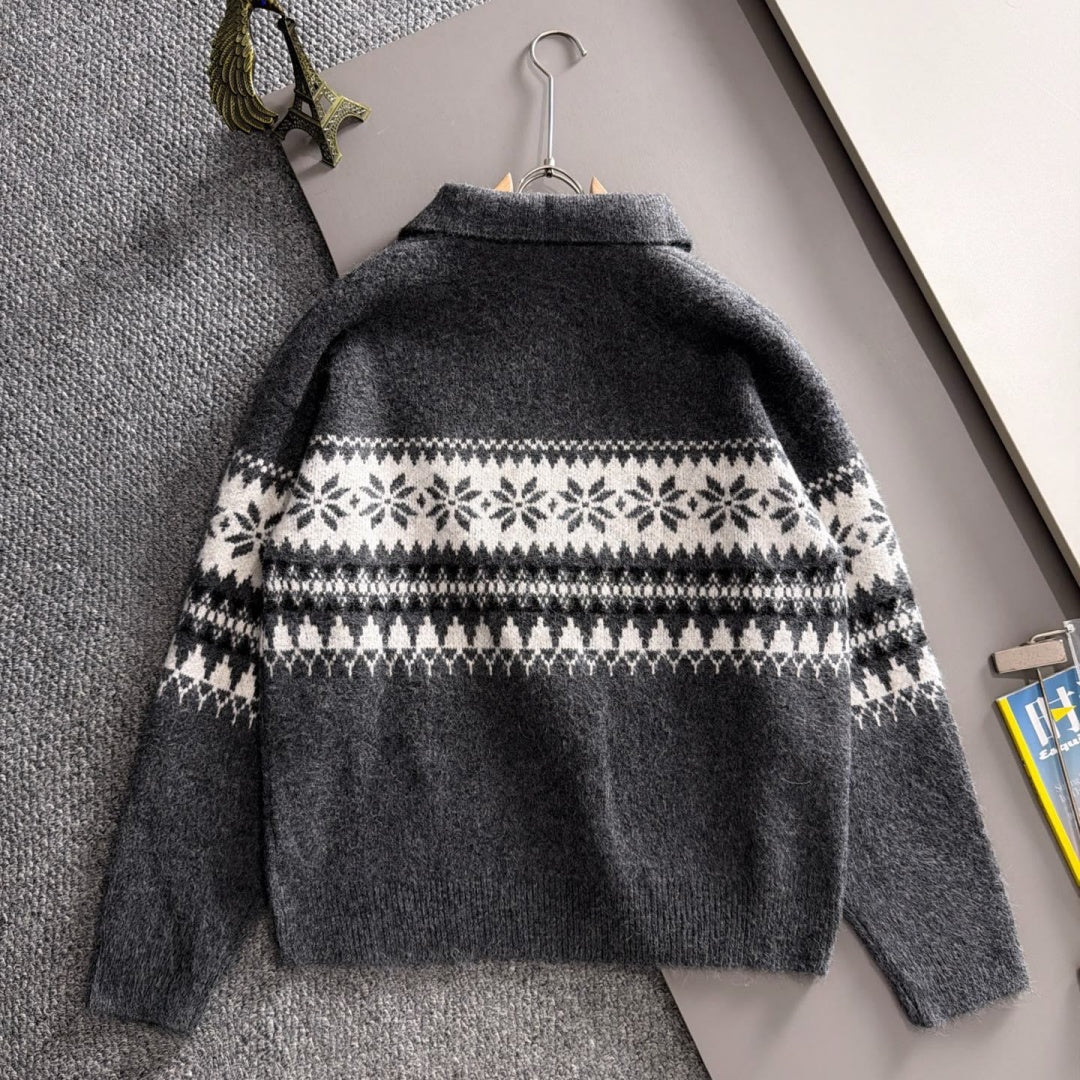 New Men's Fair Isle Jacquard Half Zip Collar Sweater MJ1326102701